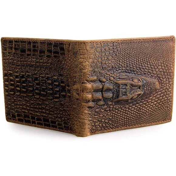 Ultra Slim Genuine Leather Bifold Crocodiile Wallets for Men Alligator Embossed - Picture 9 of 11